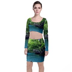 Backgrounds List Of Lake Background Beautiful Waterfalls Nature Long Sleeve Crop Top & Bodycon Skirt Set by Modern2018