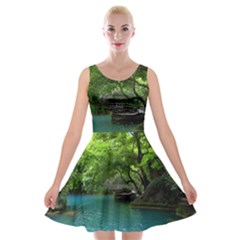 Backgrounds List Of Lake Background Beautiful Waterfalls Nature Velvet Skater Dress by Modern2018