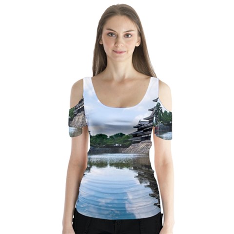 Beautiful Pagoda On Lake Nature Wallpaper Butterfly Sleeve Cutout Tee  by Modern2018