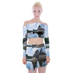 Beautiful Pagoda On Lake Nature Wallpaper Off Shoulder Top With Mini Skirt Set by Modern2018