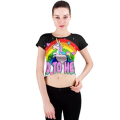 Go To Hell - Unicorn Crew Neck Crop Top by Valentinaart