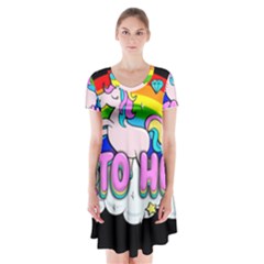 Go To Hell - Unicorn Short Sleeve V-neck Flare Dress by Valentinaart