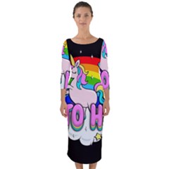 Go To Hell - Unicorn Quarter Sleeve Midi Bodycon Dress by Valentinaart