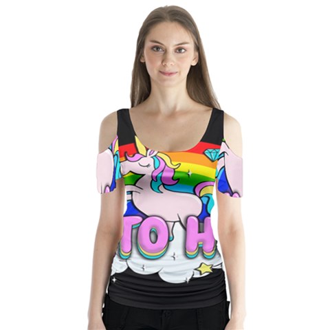 Go To Hell - Unicorn Butterfly Sleeve Cutout Tee  by Valentinaart