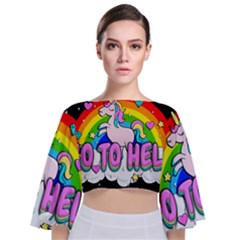 Go To Hell - Unicorn Tie Back Butterfly Sleeve Chiffon Top by Valentinaart