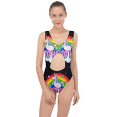 Go To Hell - Unicorn Center Cut Out Swimsuit by Valentinaart