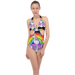 Go To Hell - Unicorn Halter Front Plunge Swimsuit by Valentinaart