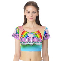 Go To Hell - Unicorn Short Sleeve Crop Top by Valentinaart