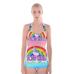 Go To Hell - Unicorn Boyleg Halter Swimsuit  by Valentinaart