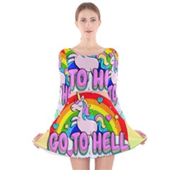 Go To Hell - Unicorn Long Sleeve Velvet Skater Dress by Valentinaart