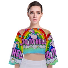 Go To Hell - Unicorn Tie Back Butterfly Sleeve Chiffon Top by Valentinaart