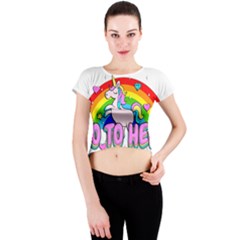 Go To Hell - Unicorn Crew Neck Crop Top by Valentinaart