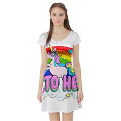 Go To Hell - Unicorn Short Sleeve Skater Dress by Valentinaart