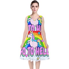 Go To Hell - Unicorn V-neck Midi Sleeveless Dress  by Valentinaart