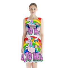 Go To Hell - Unicorn Sleeveless Waist Tie Chiffon Dress by Valentinaart