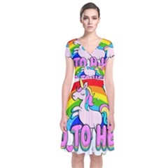 Go To Hell - Unicorn Short Sleeve Front Wrap Dress by Valentinaart