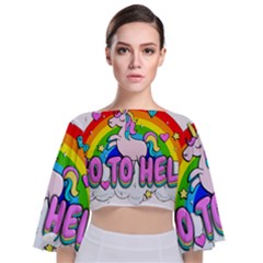 Go To Hell - Unicorn Tie Back Butterfly Sleeve Chiffon Top by Valentinaart