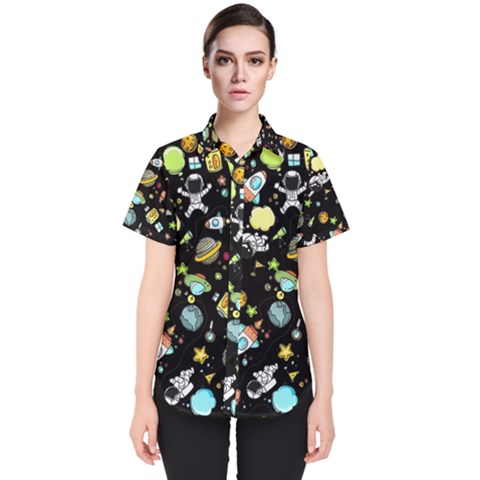 Space Pattern Women s Short Sleeve Shirt by Valentinaart