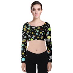 Space Pattern Velvet Crop Top by Valentinaart