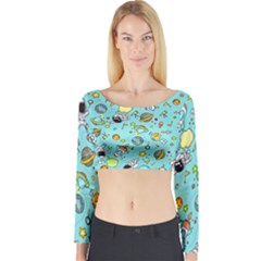 Space Pattern Long Sleeve Crop Top by Valentinaart