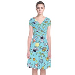 Space Pattern Short Sleeve Front Wrap Dress by Valentinaart