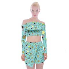 Space Pattern Off Shoulder Top With Mini Skirt Set by Valentinaart