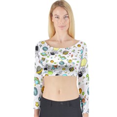 Space Pattern Long Sleeve Crop Top by Valentinaart