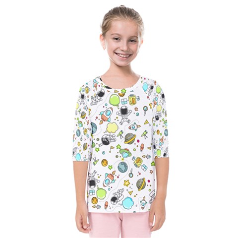 Space Pattern Kids  Quarter Sleeve Raglan Tee by Valentinaart