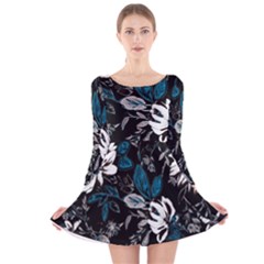 Floral Pattern Long Sleeve Velvet Skater Dress