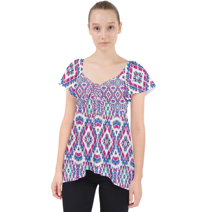 Colorful Folk Pattern Lace Front Dolly Top