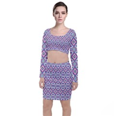 Colorful Folk Pattern Long Sleeve Crop Top & Bodycon Skirt Set by dflcprints