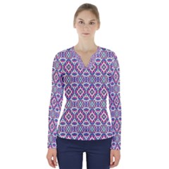 Colorful Folk Pattern V-neck Long Sleeve Top by dflcprints