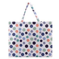 Dotted Pattern Background Blue Zipper Large Tote Bag by Modern2018