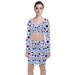 Dotted Pattern Background Blue Long Sleeve Crop Top & Bodycon Skirt Set by Modern2018