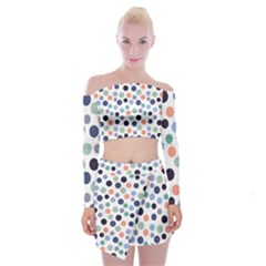 Dotted Pattern Background Blue Off Shoulder Top With Mini Skirt Set by Modern2018