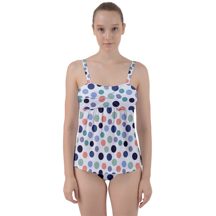 Dotted Pattern Background Blue Twist Front Tankini Set