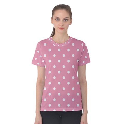 Pink Polka Dot Background Women s Cotton Tee by Modern2018