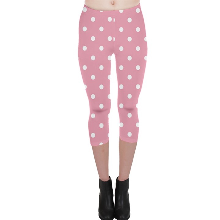 Pink Polka Dot Background Capri Leggings 