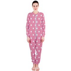 Pink Polka Dot Background Onepiece Jumpsuit (ladies)  by Modern2018