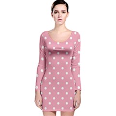 Pink Polka Dot Background Long Sleeve Velvet Bodycon Dress