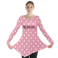 Pink Polka Dot Background Long Sleeve Tunic  by Modern2018