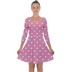 Pink Polka Dot Background Quarter Sleeve Skater Dress by Modern2018