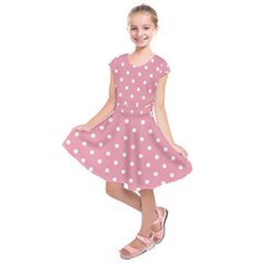 Pink Polka Dot Background Kids  Short Sleeve Dress by Modern2018