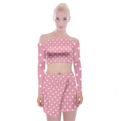 Pink Polka Dot Background Off Shoulder Top With Mini Skirt Set by Modern2018