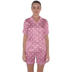 Pink Polka Dot Background Satin Short Sleeve Pyjamas Set by Modern2018