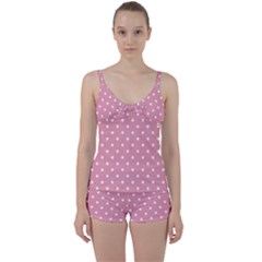 Pink Polka Dot Background Tie Front Two Piece Tankini by Modern2018