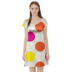 Polka Dots Background Colorful Short Sleeve Skater Dress by Modern2018