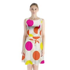 Polka Dots Background Colorful Sleeveless Waist Tie Chiffon Dress