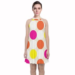 Polka Dots Background Colorful Velvet Halter Neckline Dress 