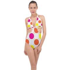 Polka Dots Background Colorful Halter Front Plunge Swimsuit